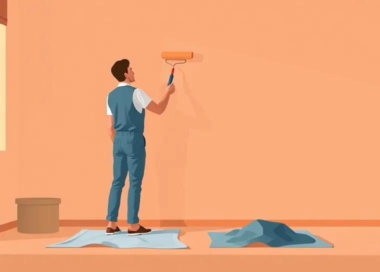 Peintre appliquant la peinture au rouleau sur un mur de salon